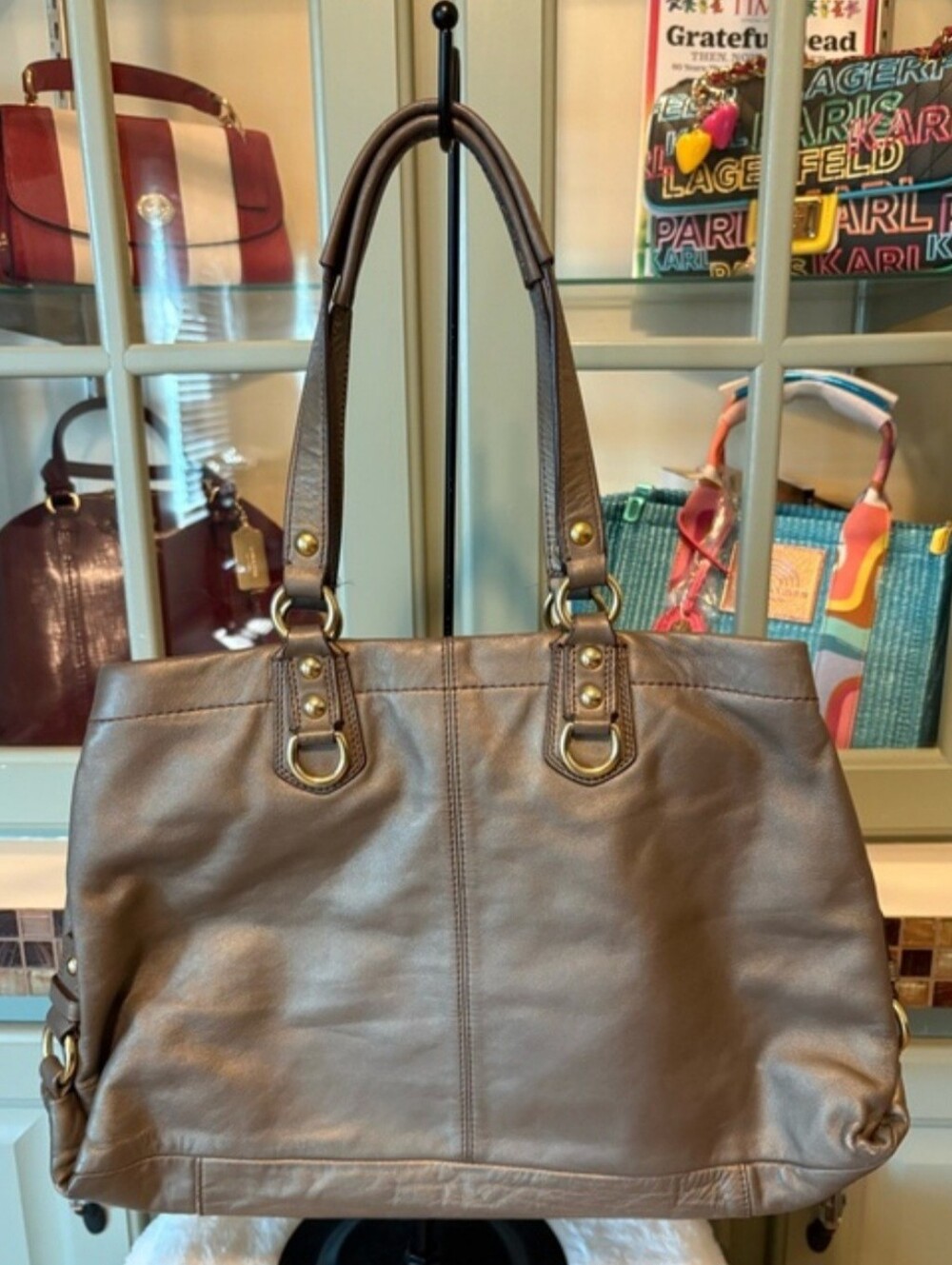 Coach Bronze Leather Tote Bag with Dual Handles - Picture 3 of 8